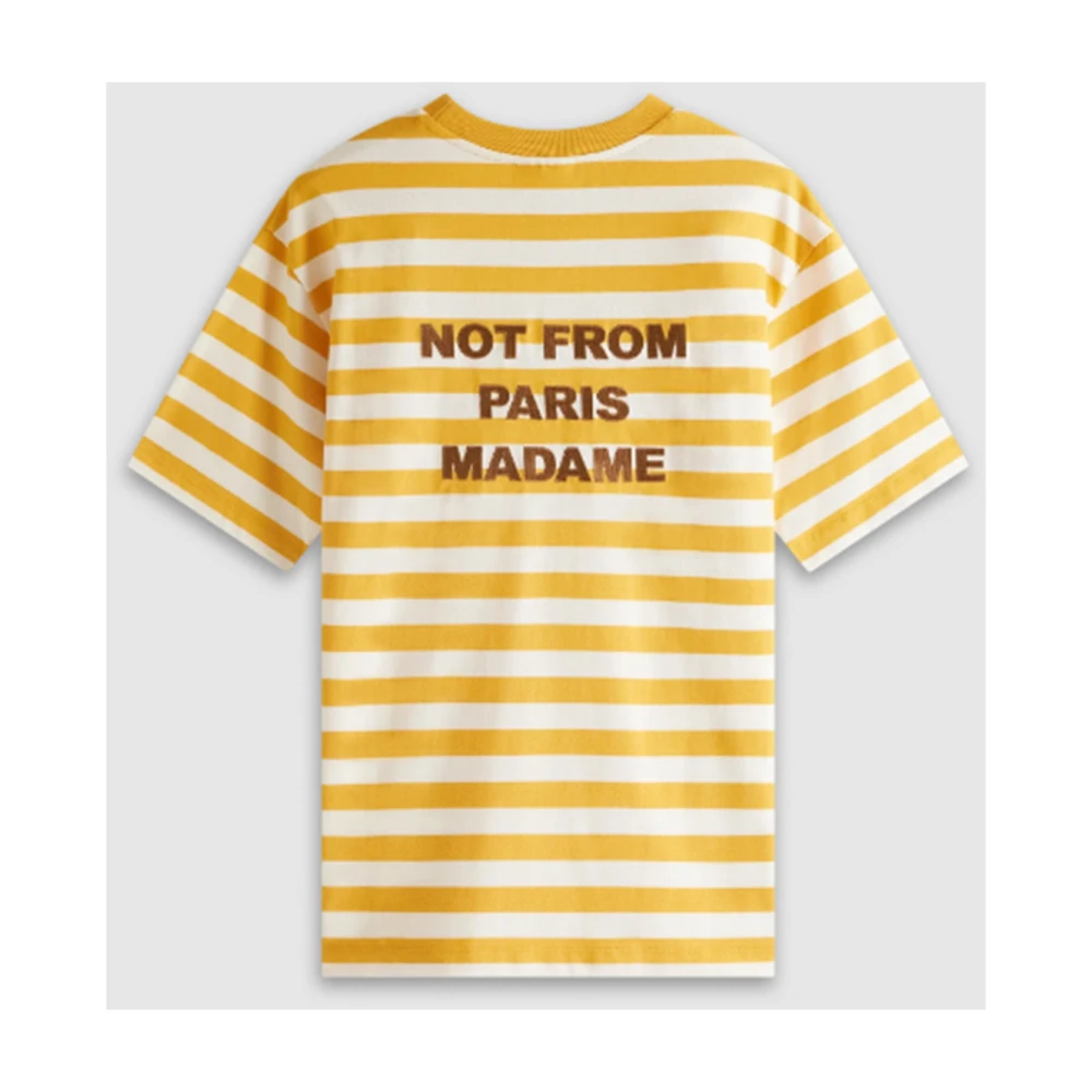 Drole de Monsieur Gestreept slogan T-shirt in oker Yellow Heren