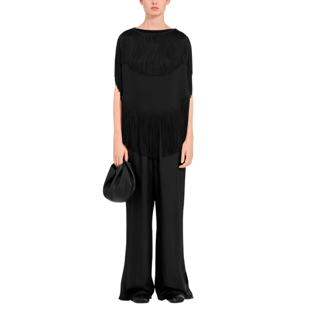 MM6 Maison Margiela Trendy Zwarte Fringe Shirt Black Dames