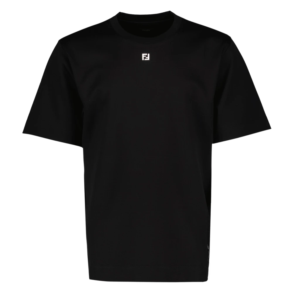 Fendi Men's Black T-Shirts, Xl, Cotton T-Shirt With Metal Ff Logo