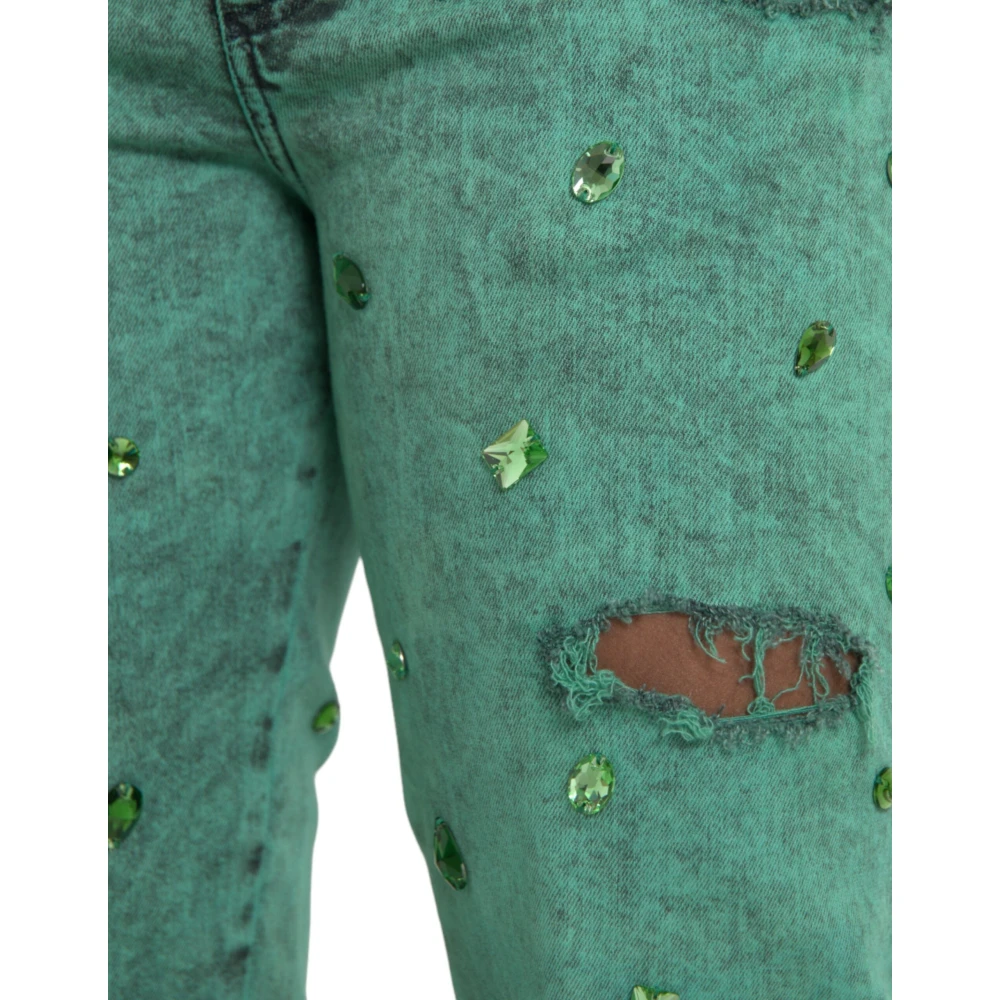 Dolce & Gabbana Groene Kristal Skinny Denim Jeans Green Heren