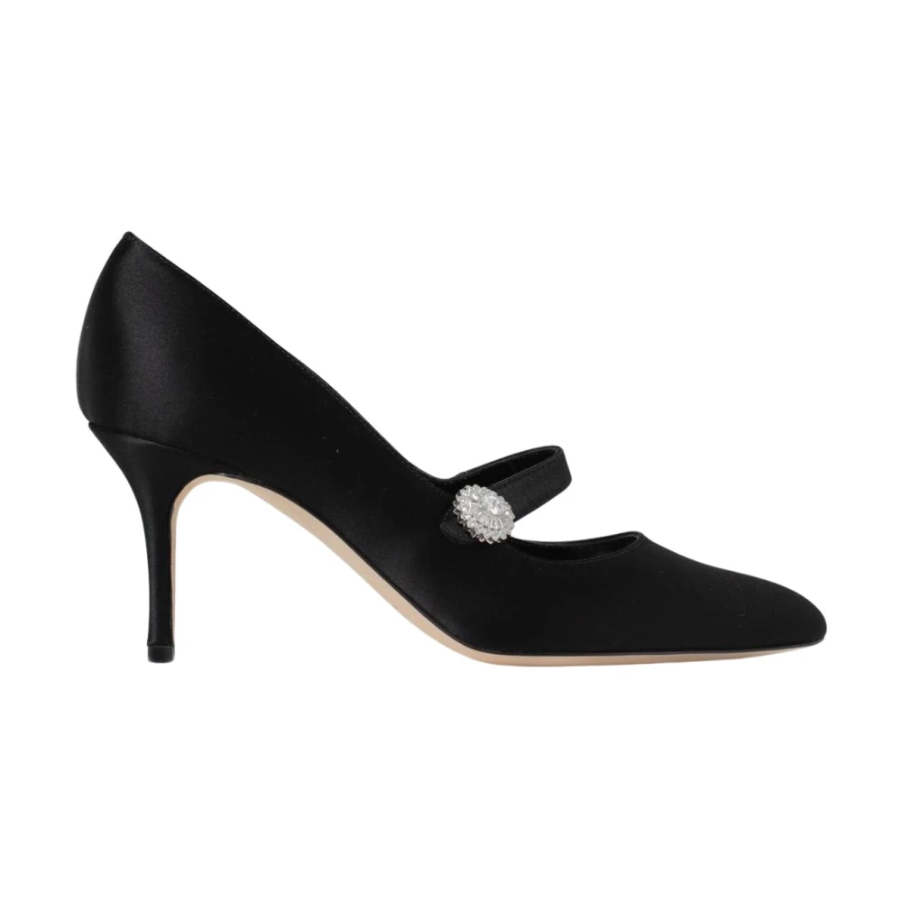 Manolo Blahnik Svart Kristall Satin Mary Jane Pumps