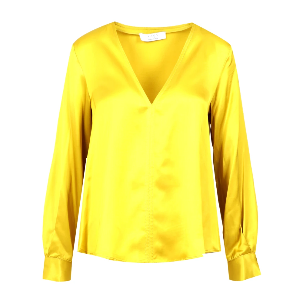 Kaos Satijnen V-Hals Shirt Yellow Dames