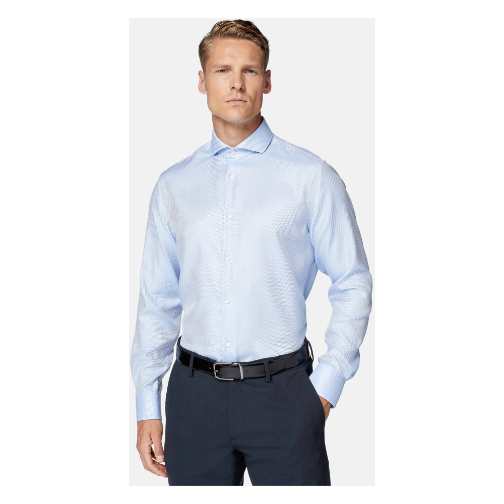Boggi Milano Ultimate Non-Iron Slim Fit Katoenen Dobby Overhemd Blue Heren
