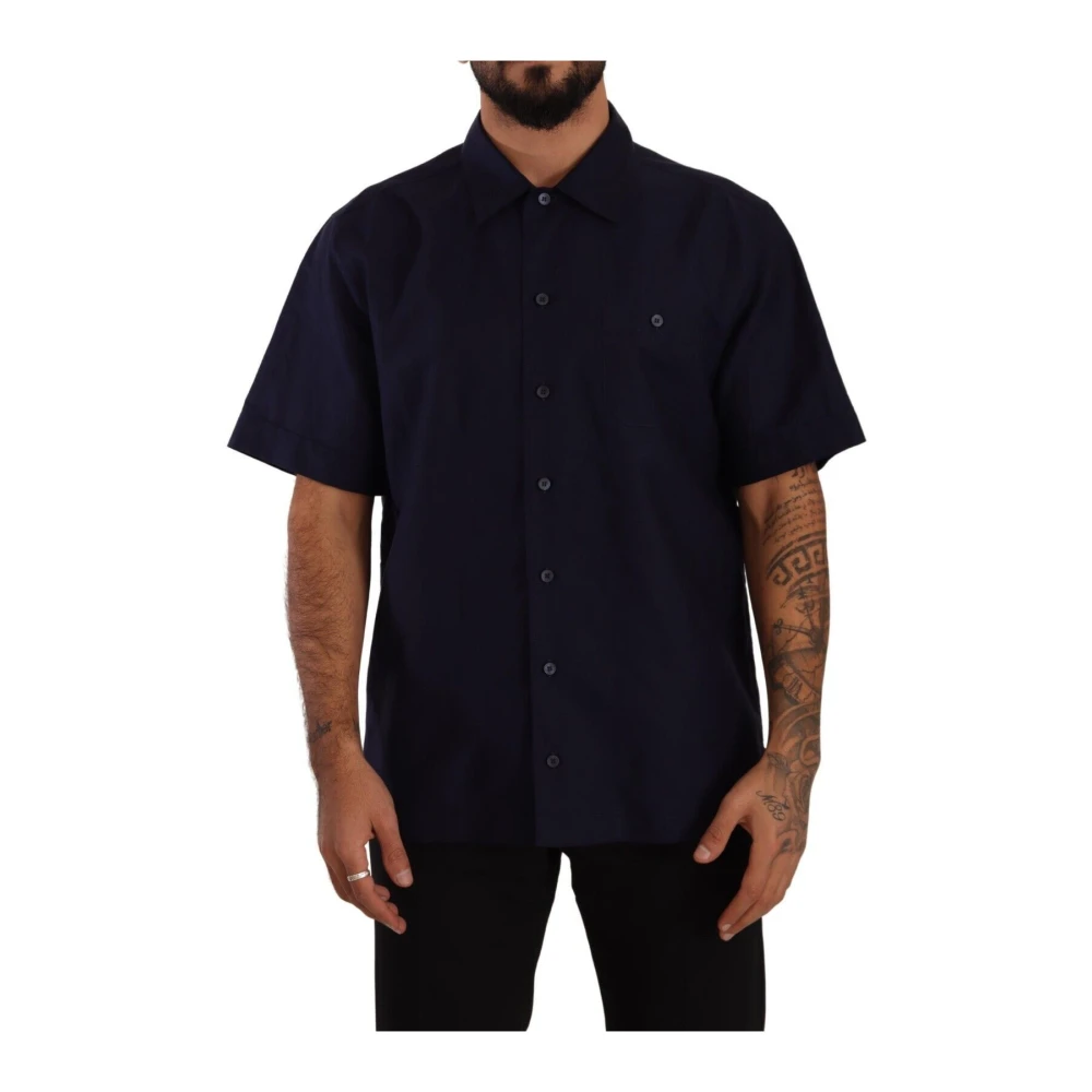 Dolce & Gabbana Men's Blue Short Sleeve Shirts,, Elegant Navy Button-Down Casual Shirt 3XS