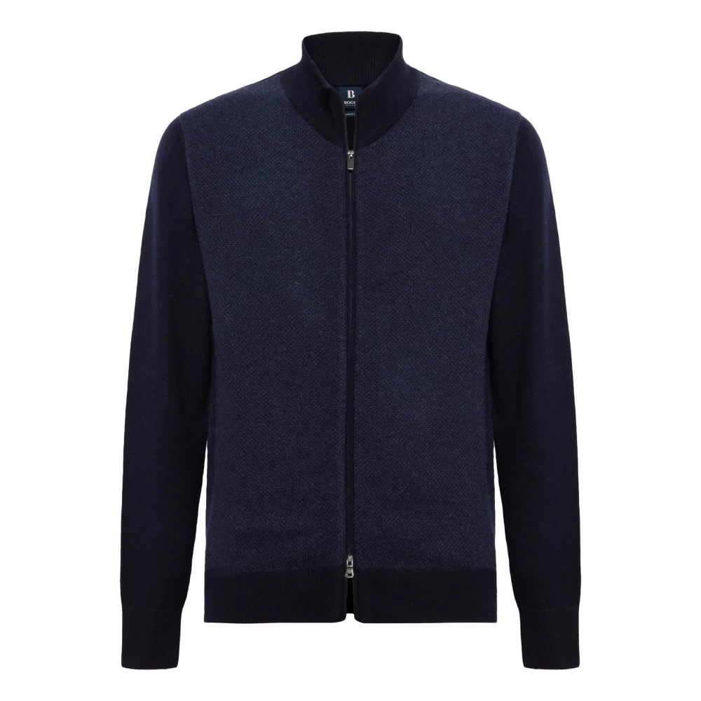 Boggi Milano Cashmere Blend Full Zip Sweater Blue Heren