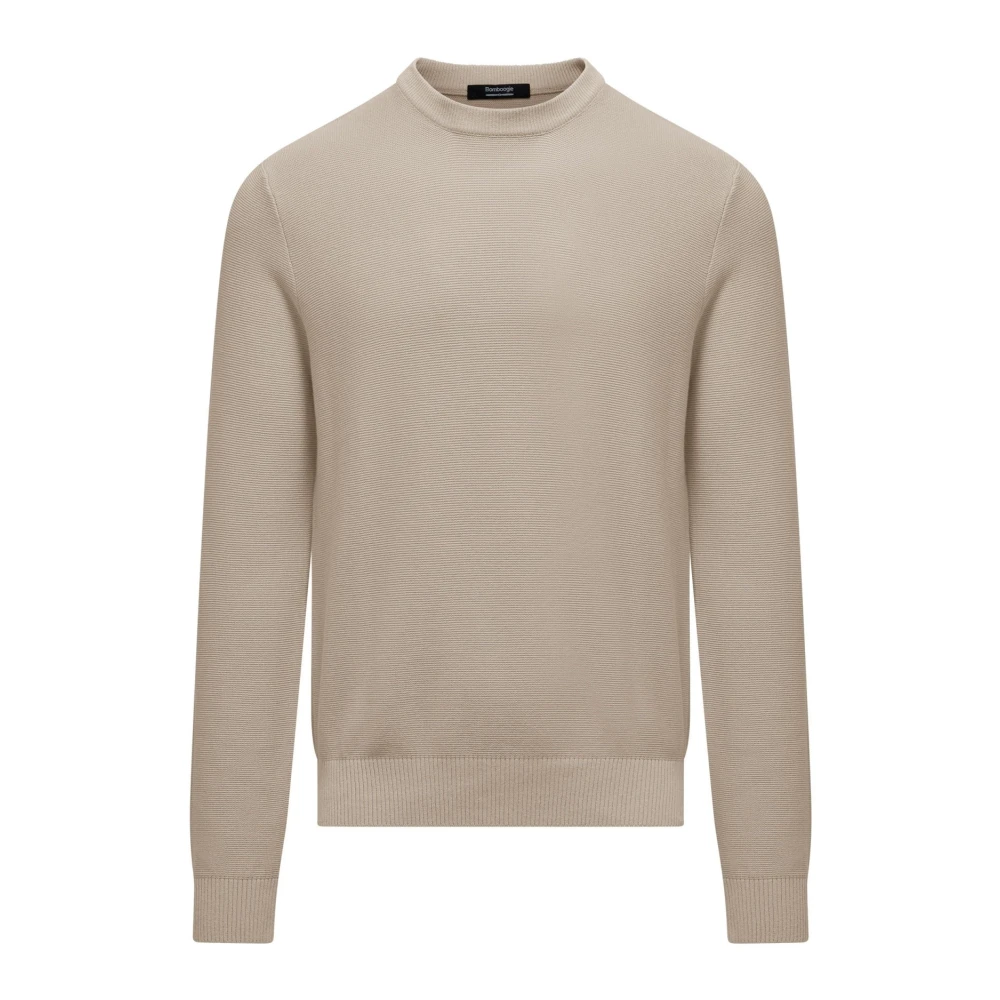 BomBoogie Geribbelde ronde hals trui Beige Heren