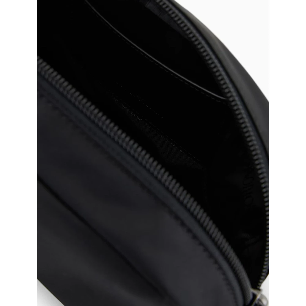 Emporio Armani Zwart Leren Adelaar Rits Armband Black Heren