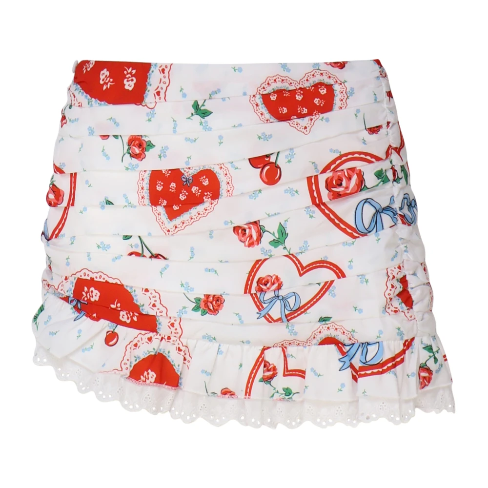 For Love & Lemons Rode Asymmetrische Minirok met Achterprint Multicolor Dames