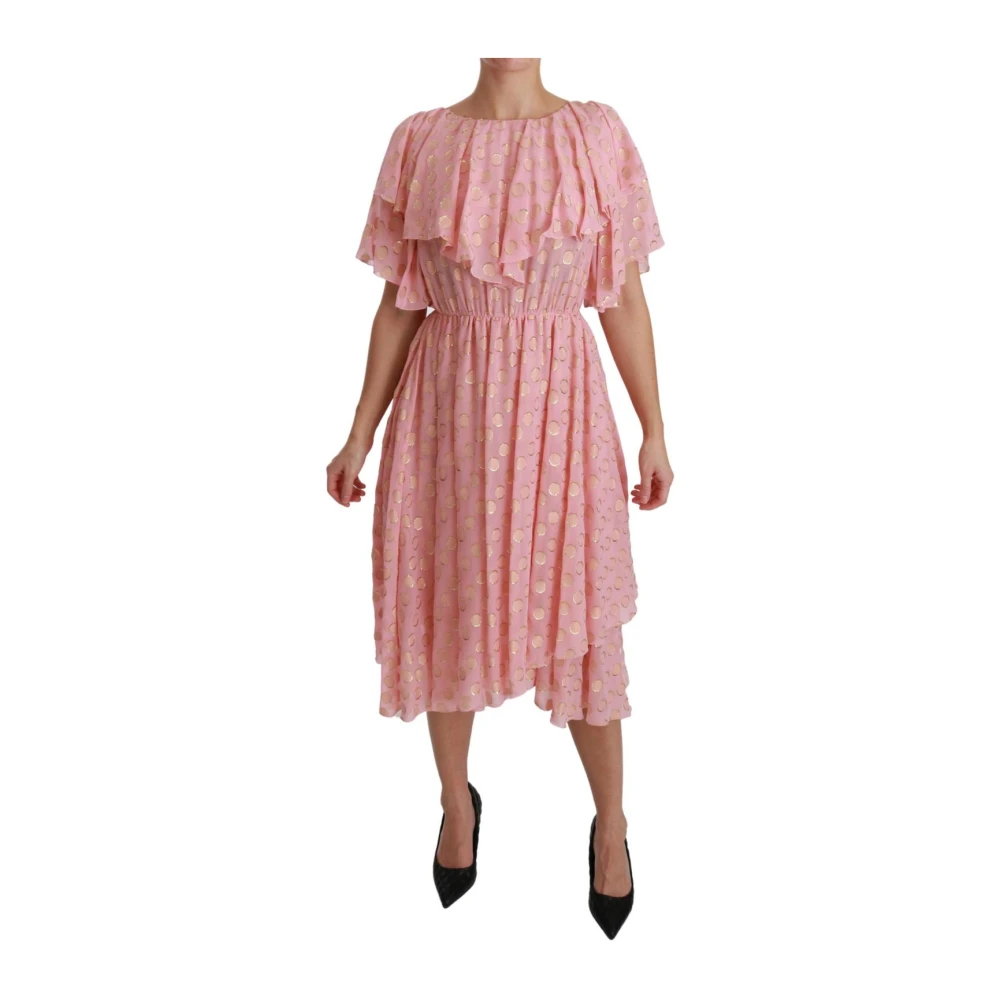 Dolce & Gabbana Women's Pink Polka Dot A-Line Midi Dress
