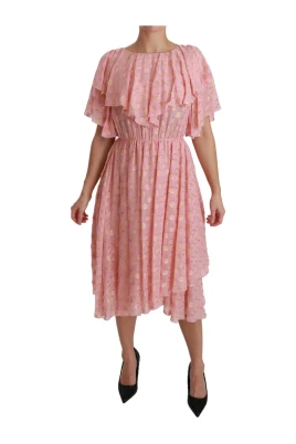 Rosa Polka Dot A-linje Midi Klänning