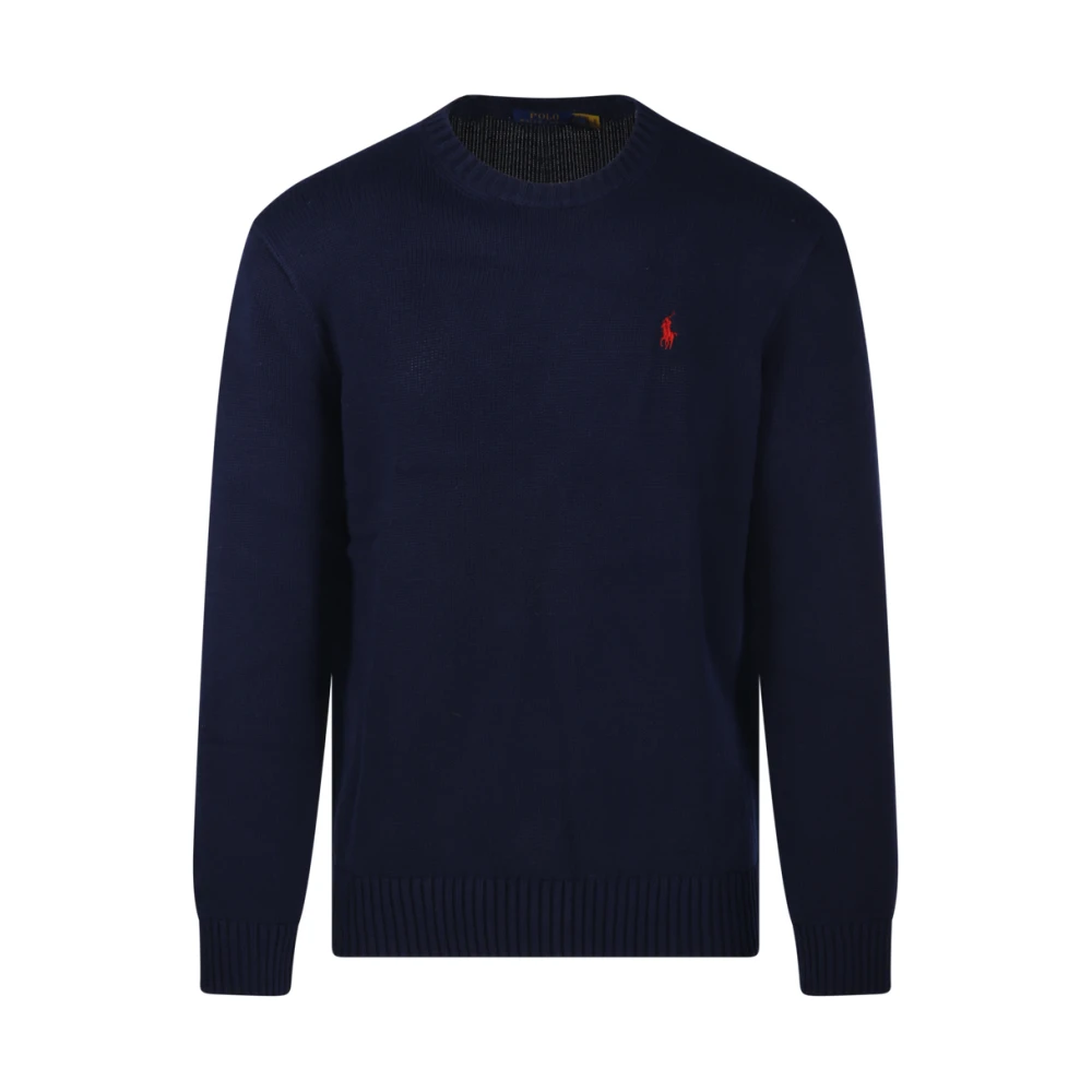 Ralph Lauren Men's Blue Round-Neck Knitwear, Xl, Cotton Crewneck Jumper