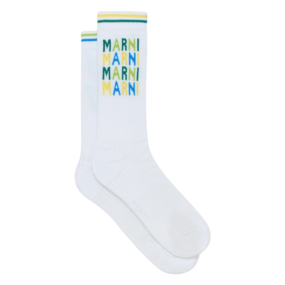 Marni Geribbelde katoenen sokken met veelkleurige logo's White Heren