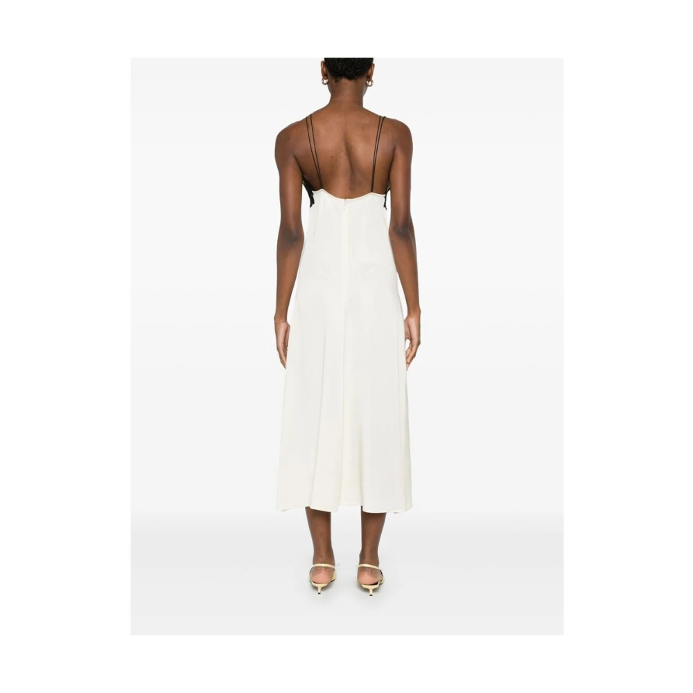 Jil Sander Beige Spaghetti Strap V-Hals Jurk White Dames