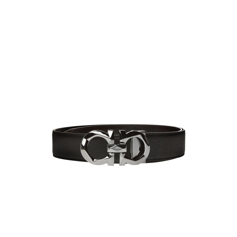 Ferragamo Herr Svart Accessoarer 115 Cm, Vändbart Gancini-Spänne Bälte I Hamrat Kalvskinn