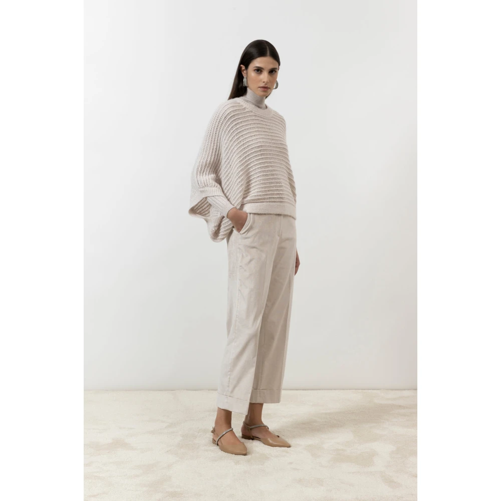 PESERICO Rechte broek in ultradun geribbeld fluweel Beige Dames