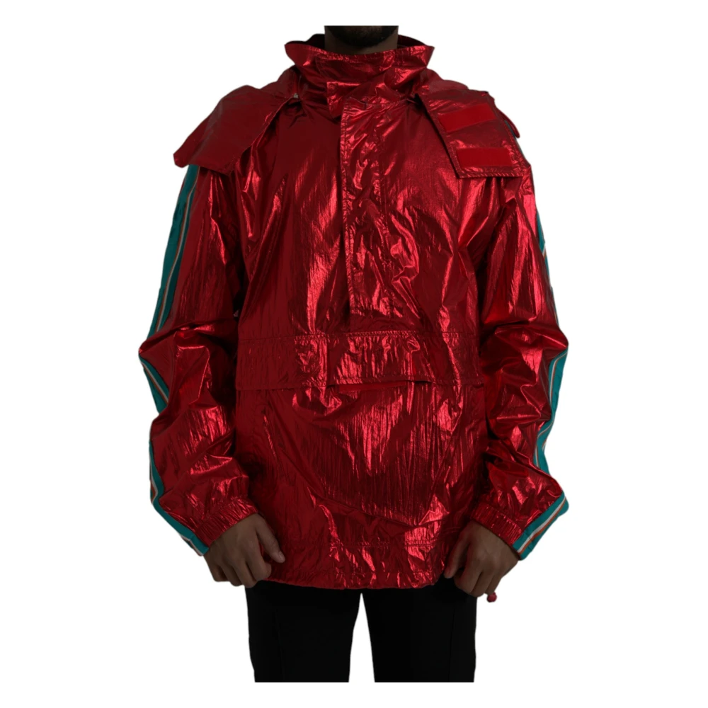 Dolce & Gabbana Men's Red Nylon Hooded Jacket - Light Jackets - 2XL - Jackets