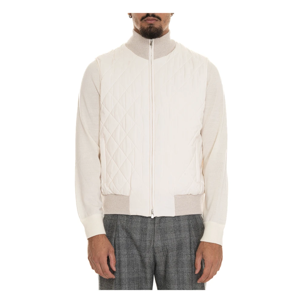 Gran Sasso Gewatteerde Gebreide Kraag Gilet met Zakken Beige Heren