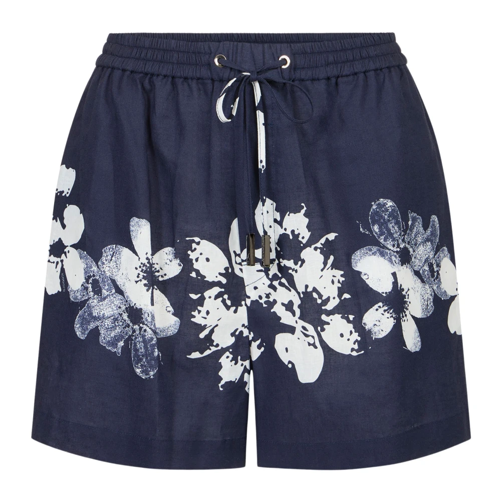 Iceberg Femme Bleu - Bermuda Confort En Lin Et Coton Avec Imprimé Hawaïen - Shorts - Taille: 38 Fr