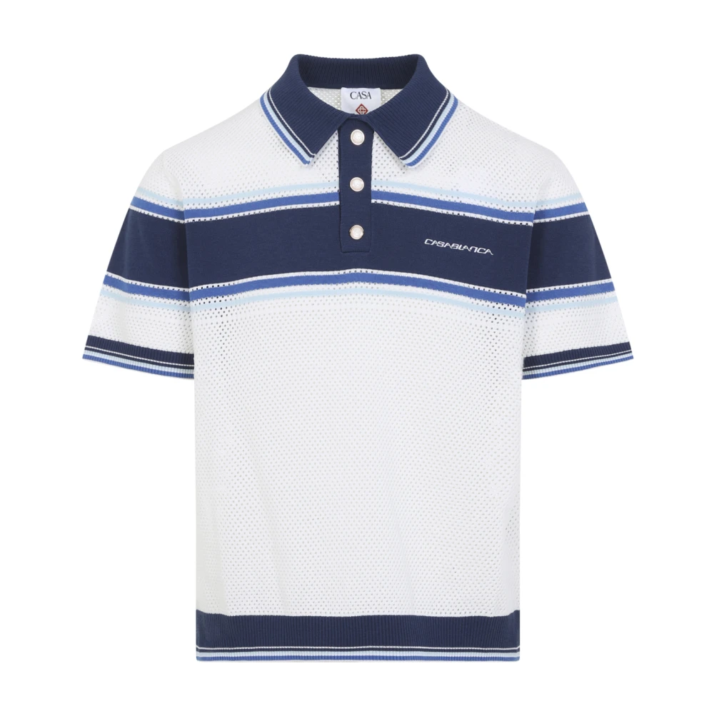 Casablanca Men's White Polo Shirts, L, Mesh Stripe Polo
