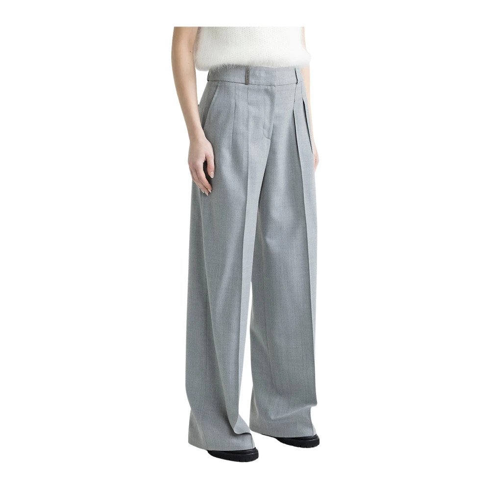 PESERICO Stretch wol geplooide palazzo broek Gray Dames