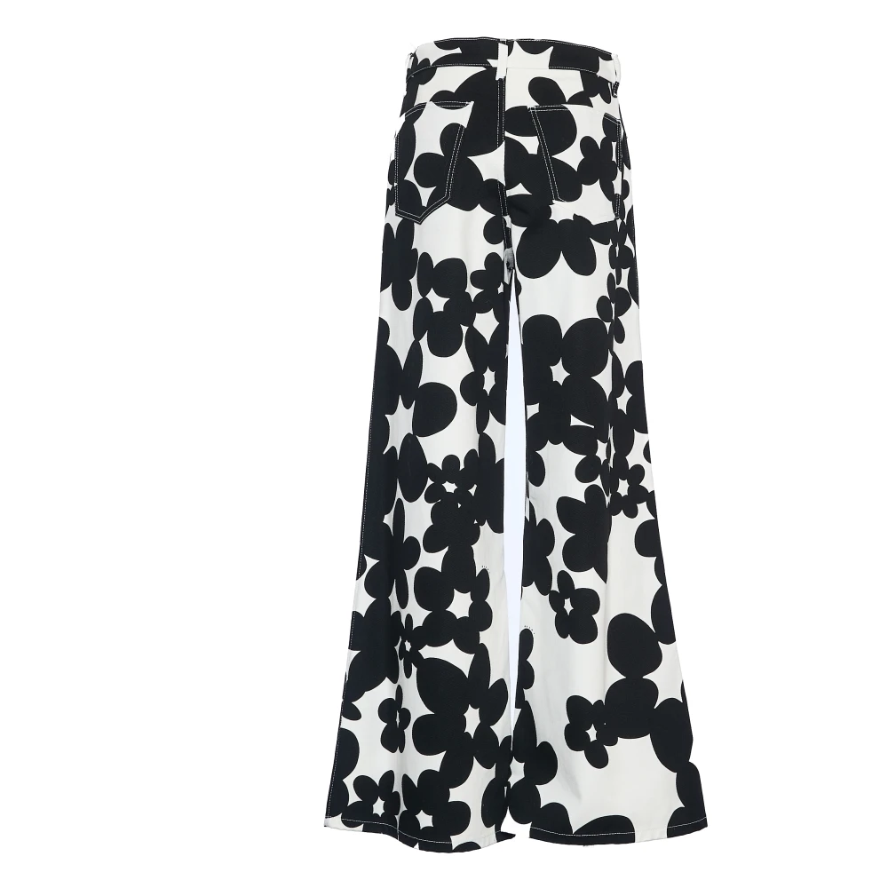 Marni Zwarte Bloemenprint Broek Black Dames