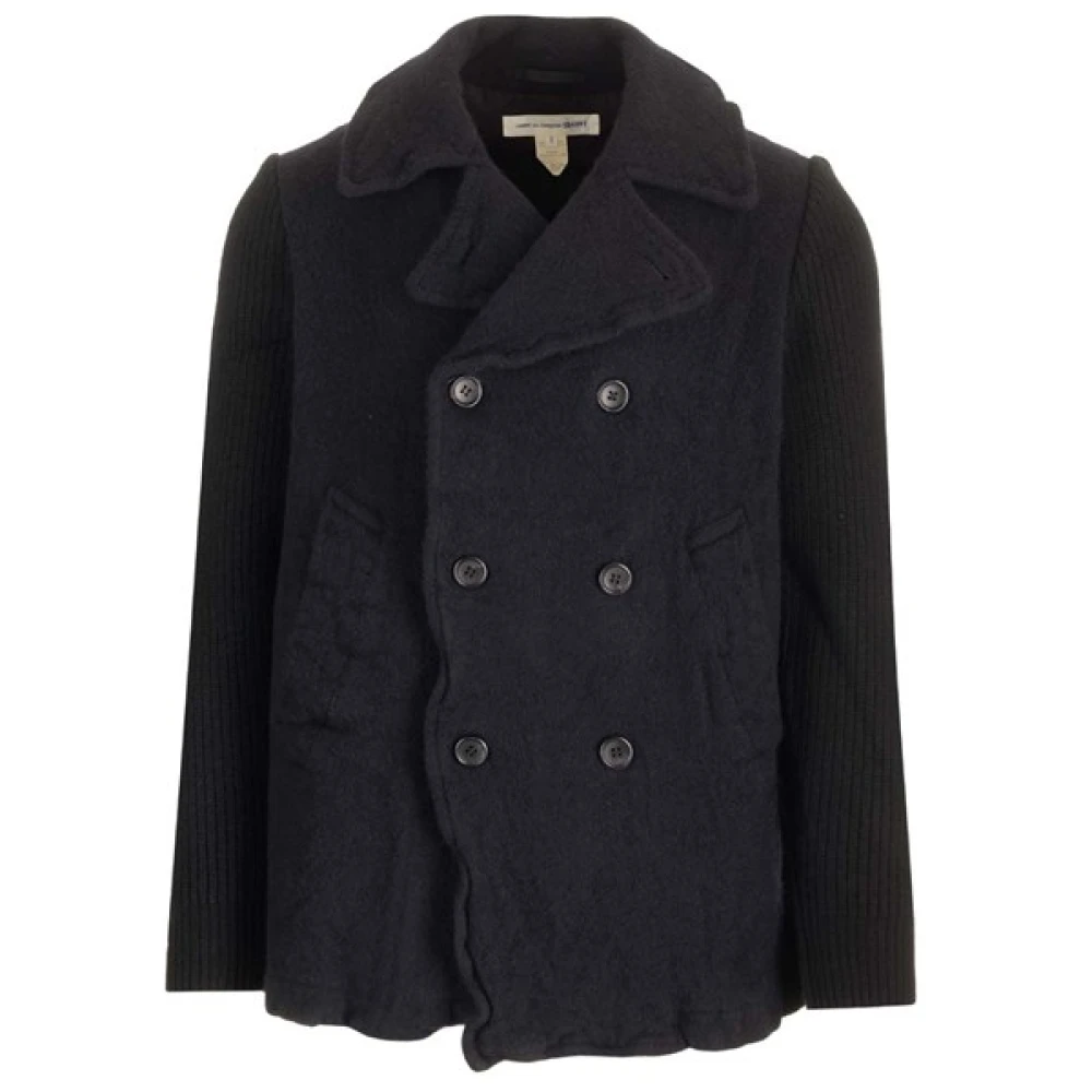 Comme des Garçons Blauwe double-breasted jas met gebreide mouwen Gray Heren