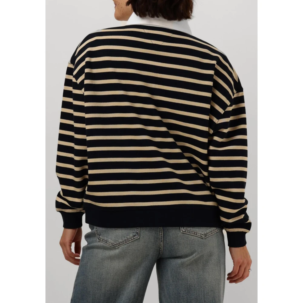 Tommy Hilfiger Navy Gestreepte Gouden Knoop Polo Sweater Blue Dames