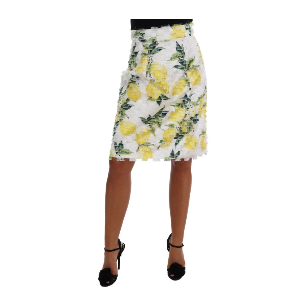 Dolce & Gabbana Fringe Citroen Print Potlood Rok Multicolor Dames