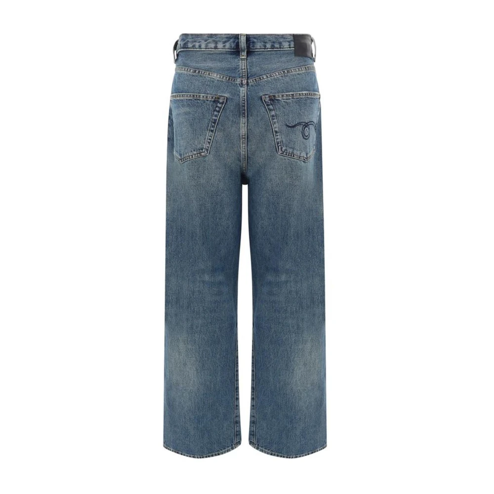 R13 Wijde katoenen jeans met leren patch Blue Dames