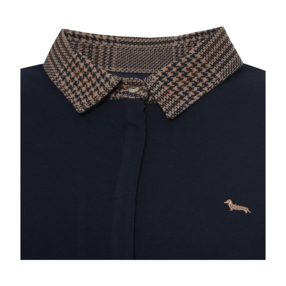 Harmont & Blaine Houndstooth Trim Polo Shirt met lange mouwen Polo Blue Dames