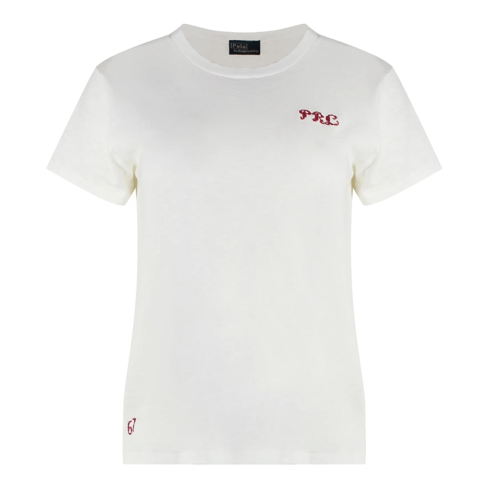Polo Ralph Lauren Geribbelde kraag katoenen ronde hals T-shirt White Dames