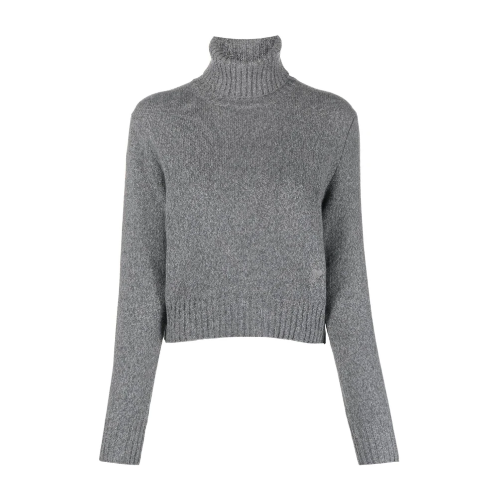 Ami Paris Grå Cashmere Tröja med Logotyp Gray, Dam