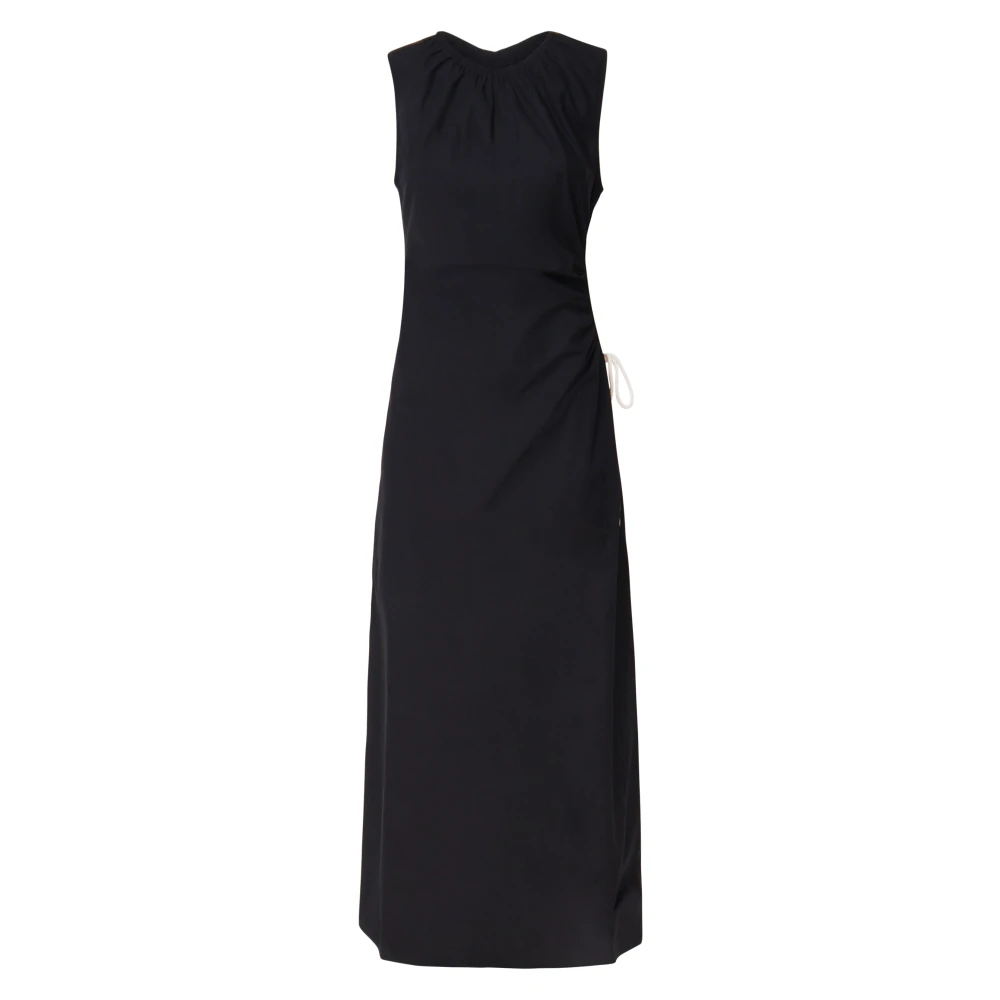 Ottod'Ame Zwarte Lange Jurk met Ronde Kraag Black Dames