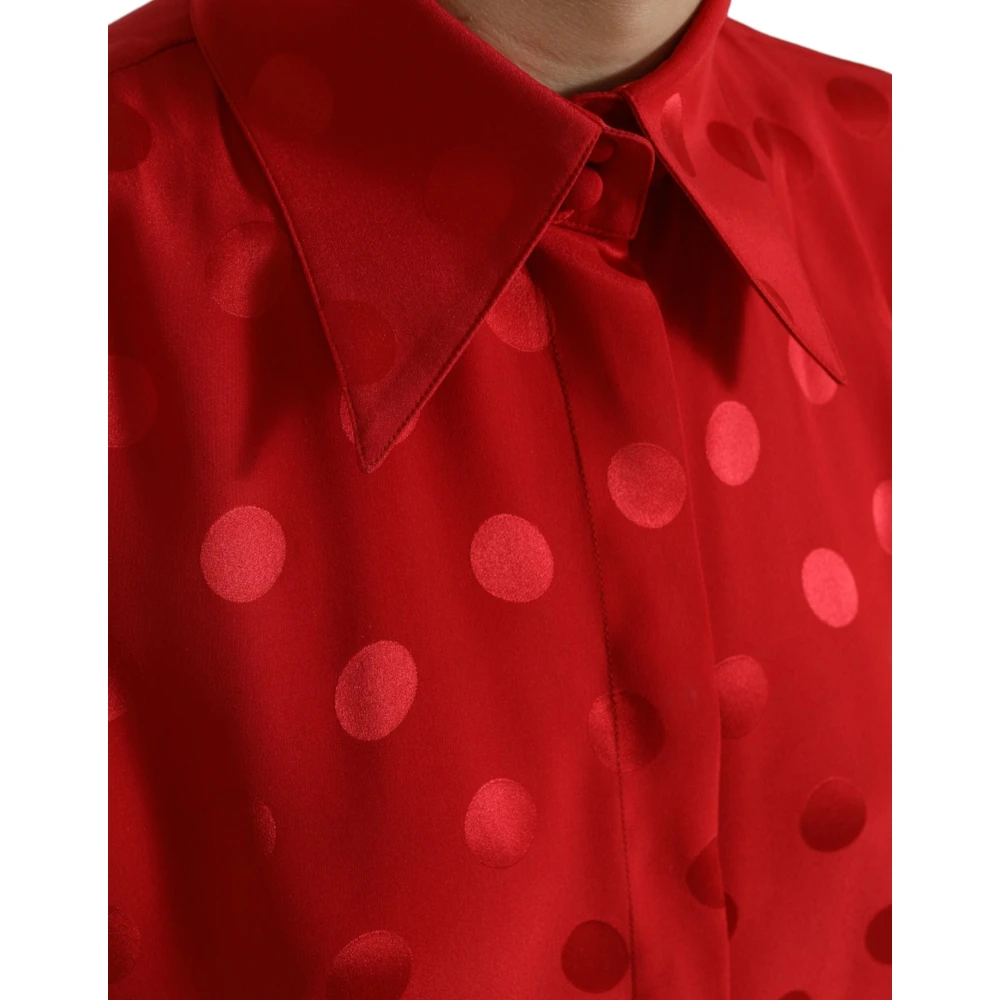 Dolce & Gabbana Elegante mouwloze zijden blouse met stippen Red Dames