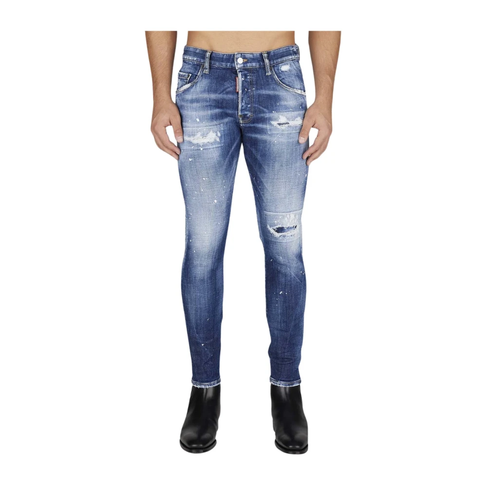 Dsquared2 Skater Jeans Medium Wassing met Witte Verfvlekken Blue Heren