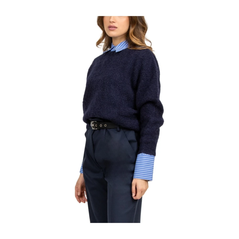 Tela Blauwe Alpaca Trui Ronde Hals Blue Dames