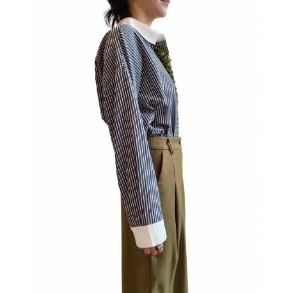 Essentiel Antwerp Gestreept katoenen shirt met parels Blue Dames