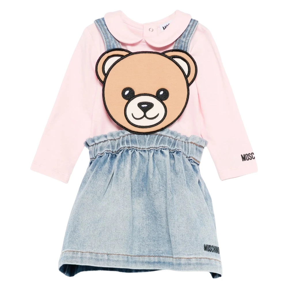 Moschino Girls Blue Dresses, 3 Y, Bear Denim Skirt Set In