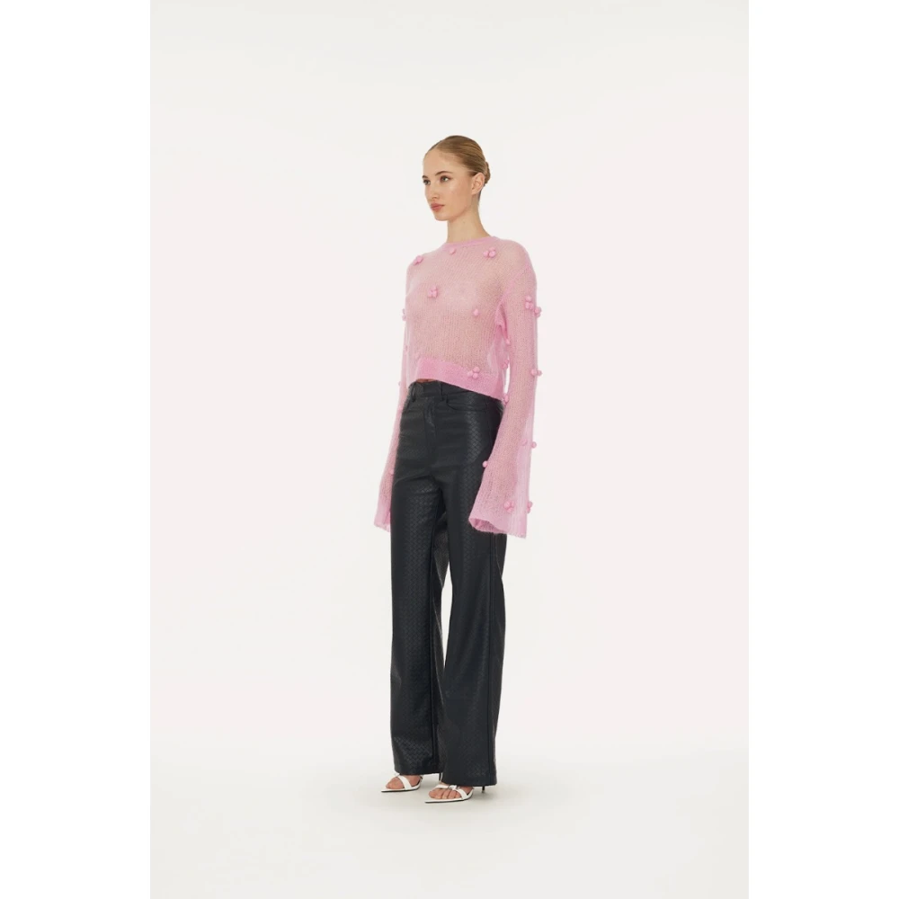 Rotate Birger Christensen Donkerblauwe Rechte Gevlochten Broek Blue Dames