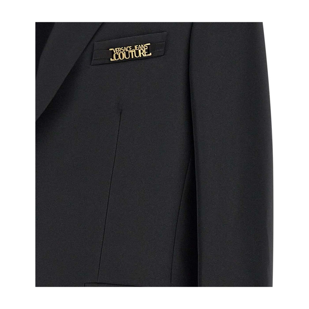 Versace Jeans Couture Zwarte Crepe Blazer met Logo Knopen Black Heren