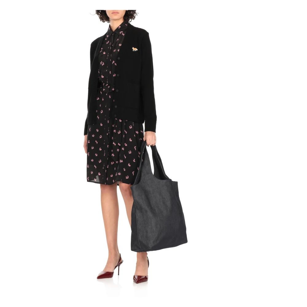 Maison Kitsuné Zwarte Fancy Fox Chemisier Jurk Black Dames