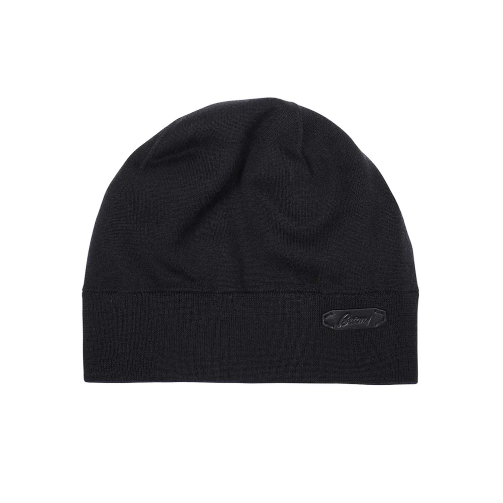 Brioni Silke Kashmir Stickad Beanie Mössa Black, Herr