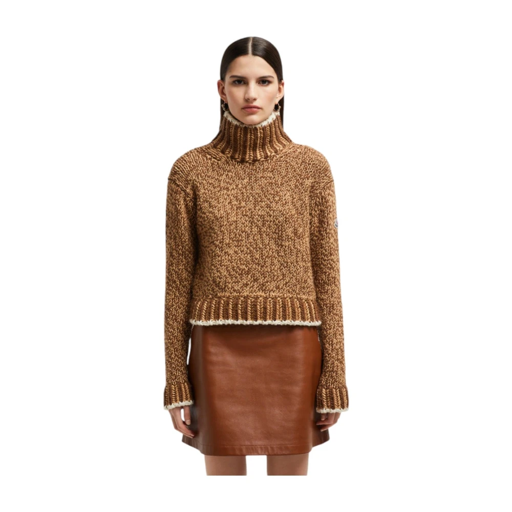 Moncler Gestreepte wollen blend polokraag trui Brown Dames