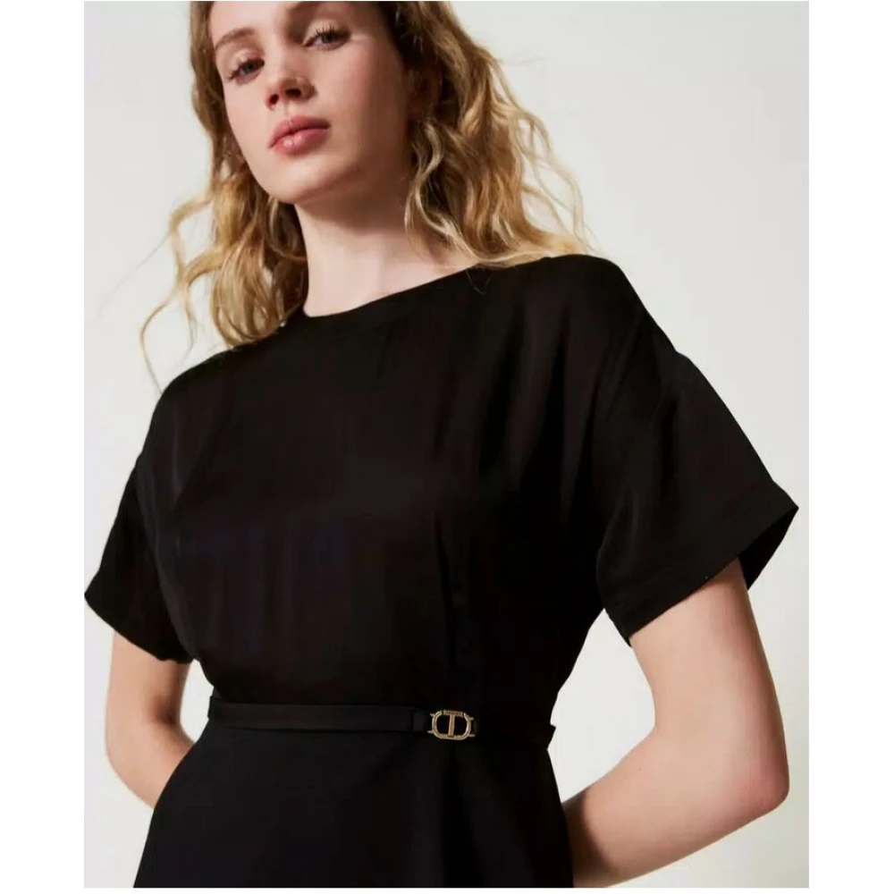 Twinset Milano Gebreide en Crêpe de Chine Jurk Black Dames