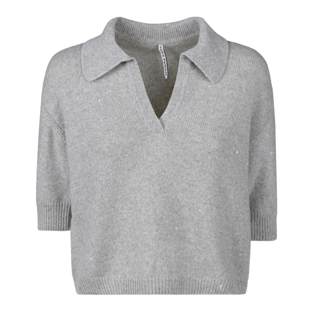 Liviana Conti Zachte en Lichtgewicht V-Hals Polo Shirt Gray Dames