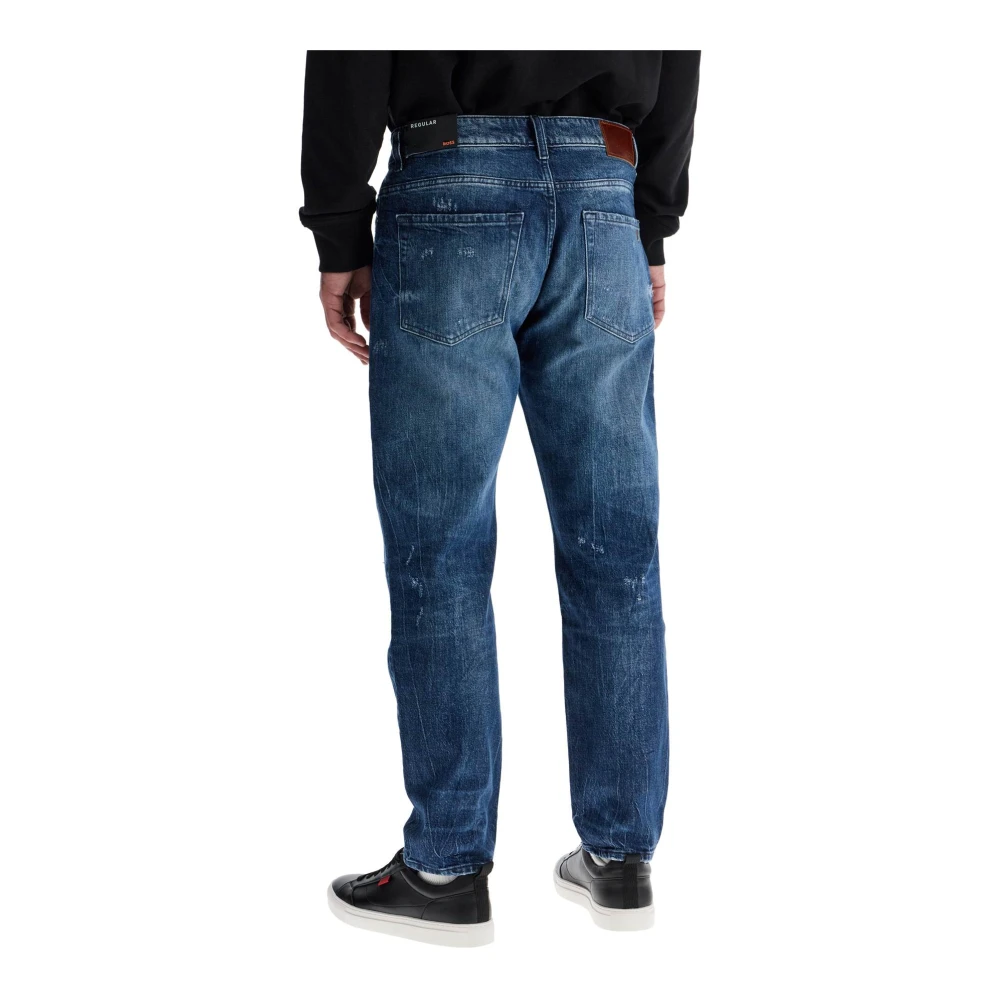 Boss Turquoise Faded Jeans met Vintage Look Blue Heren