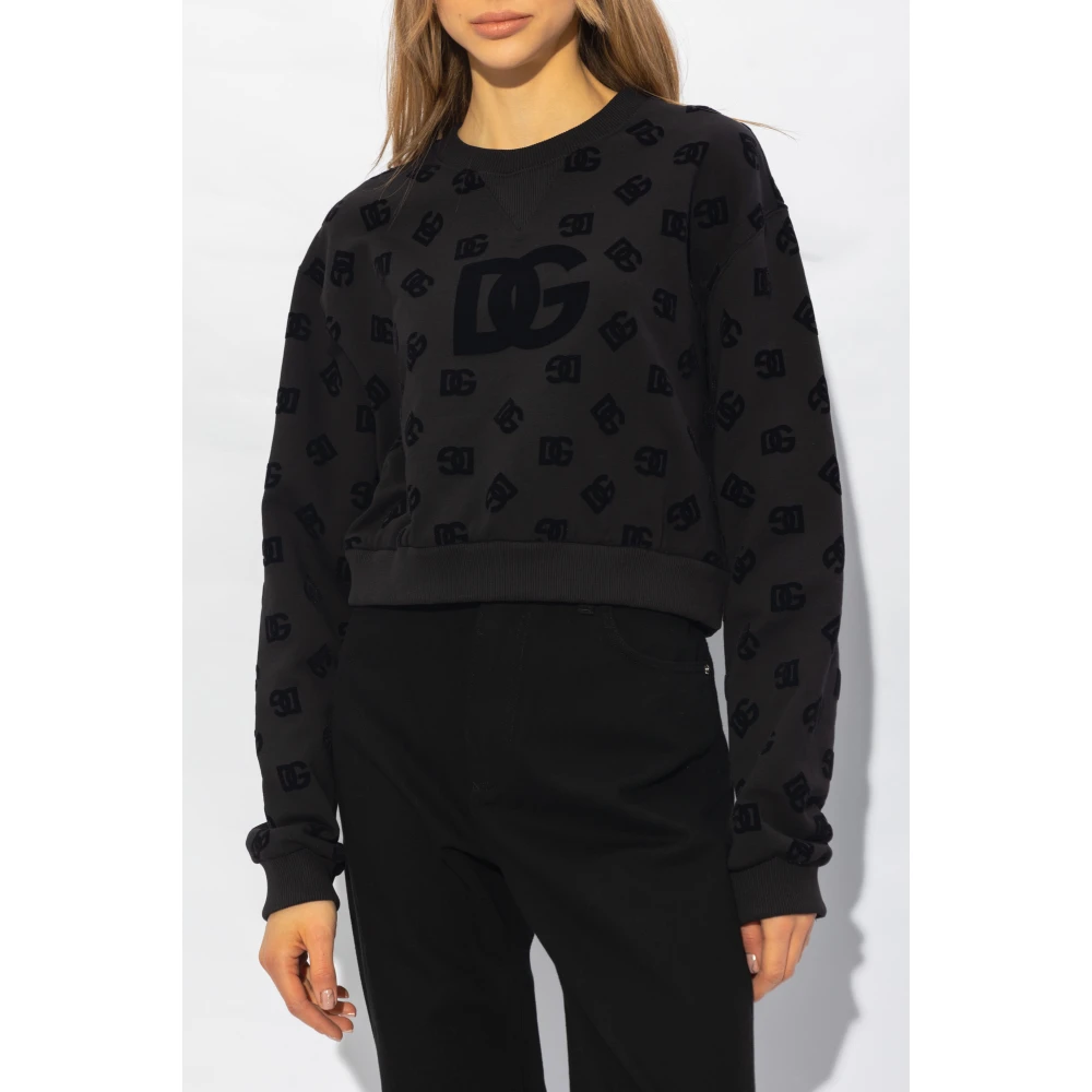 Dolce & Gabbana Sweatshirt met fluwelen patroon Black Dames
