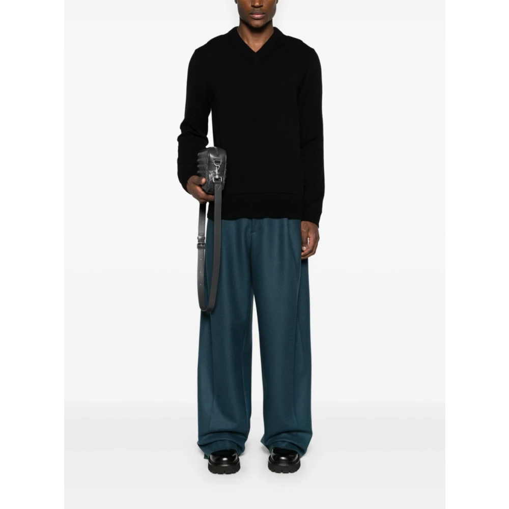 Jil Sander Gewatteerde Gebreide Trui met Plastron Black Heren