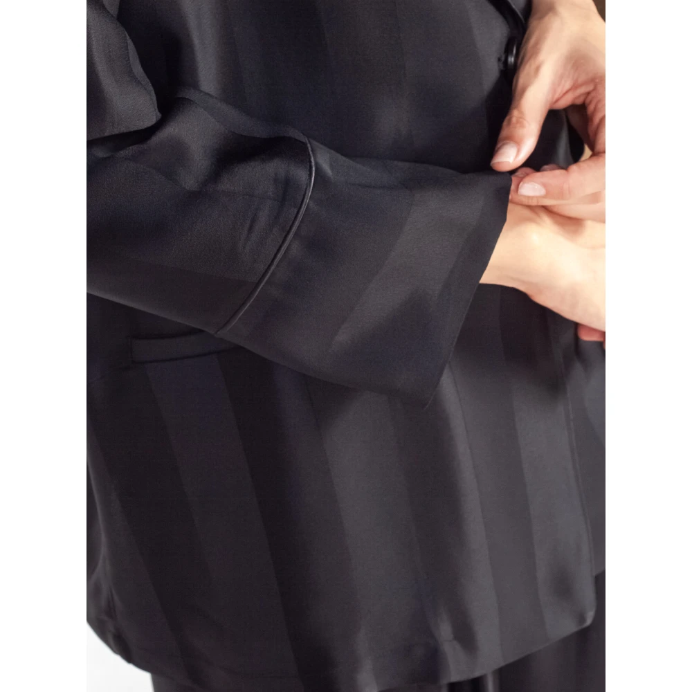 Semicouture Gestreepte cady-jas met één knoop in het zwart Black Dames