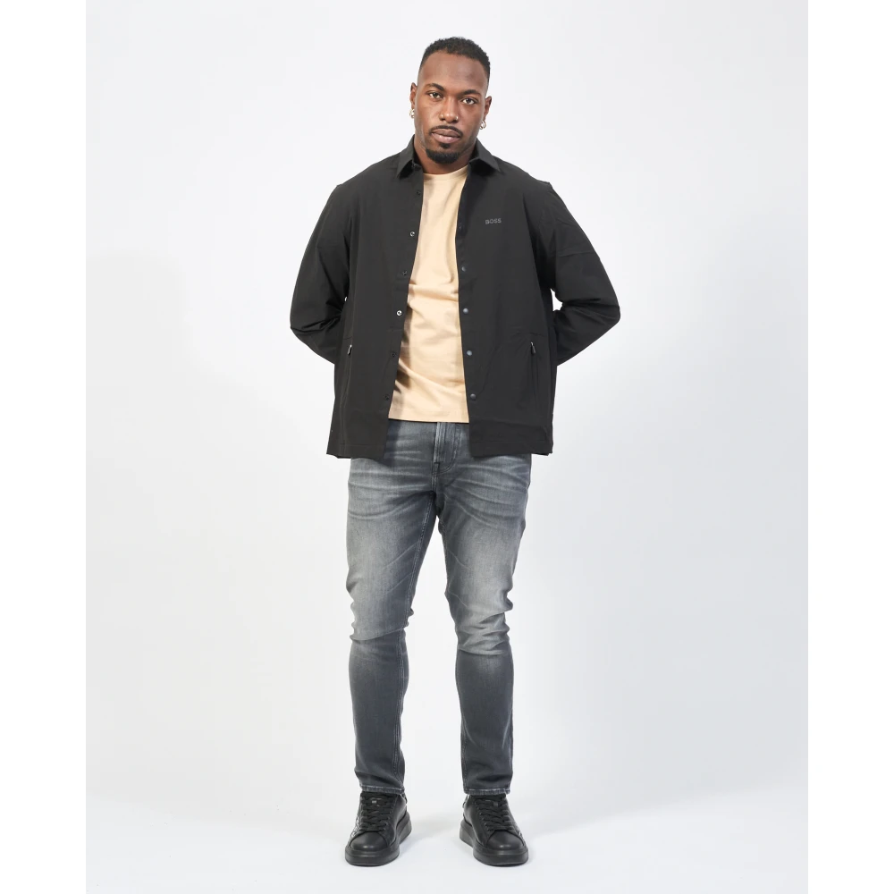Hugo Boss Zwarte stretch overhemd met elleboogpatches Black Heren